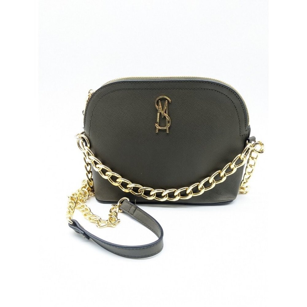 STEVE MADDEN Basha-B faux-leather chain link dome crossbody bag - OLIVE GREEN